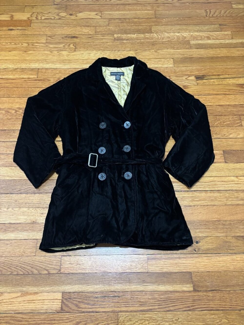 Vintage Banana Republic Womens Black Velvet Jacket Size M Double Breasted Belted